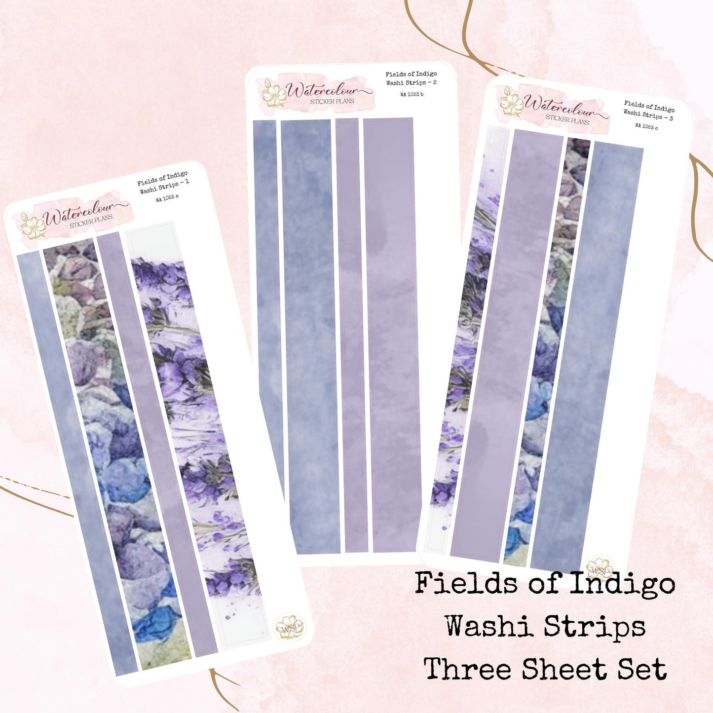 Fields of  Indigo - Washi Strips - Planner and Journal Stickers - Stationery - Watercolour