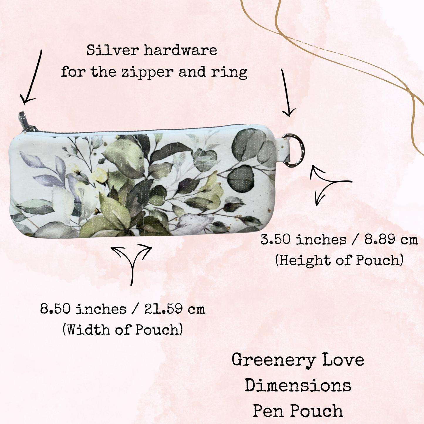 Greenery Love - Pen Pouch - Quilted Cloth Pouch with Lining - Planner Accessories