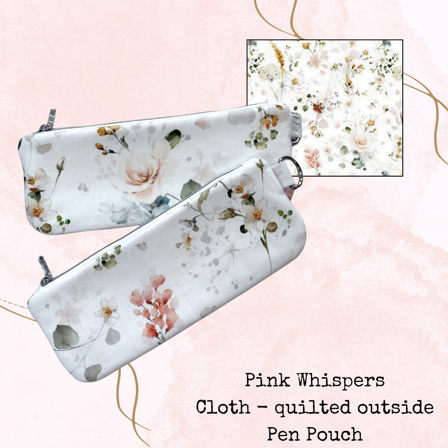Pink Whispers - Pen Pouch - Quilted Cloth Pouch with Lining - Planner Accessories