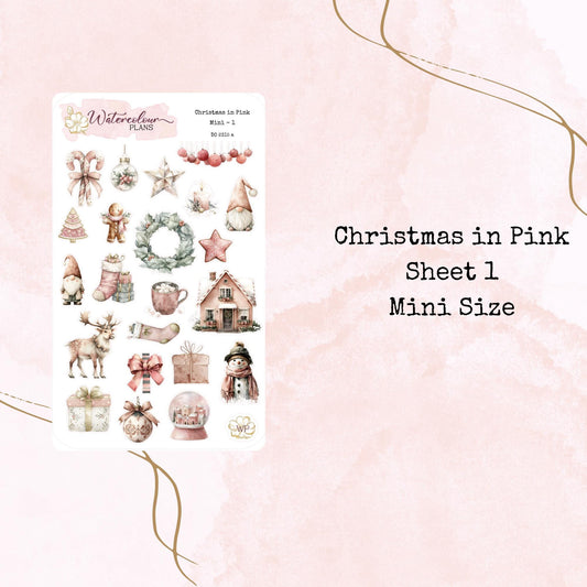 Christmas in Pink - Mini Size - Planner and Journal Stickers - Stationery - Watercolour