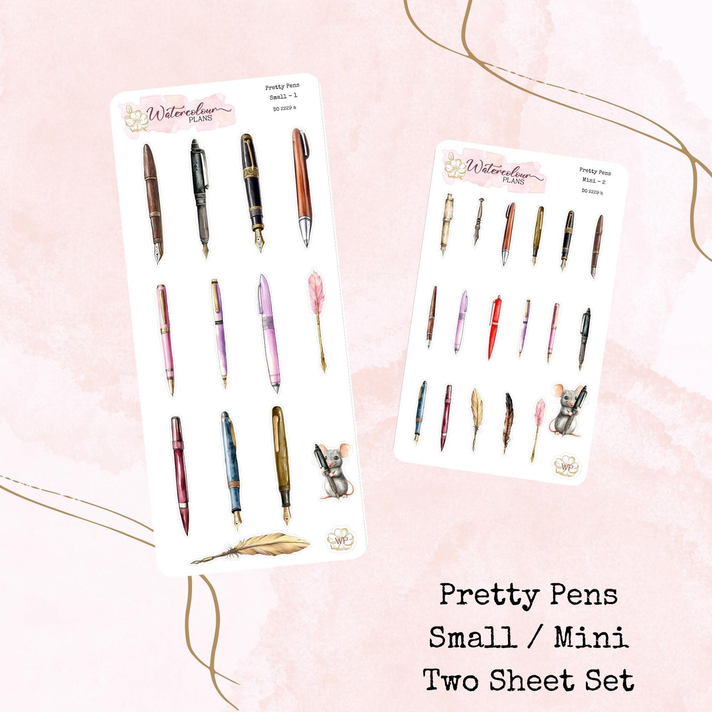 Pretty Pens - Mini and Small Size - Planner and Journal Stickers - Stationery - Watercolour