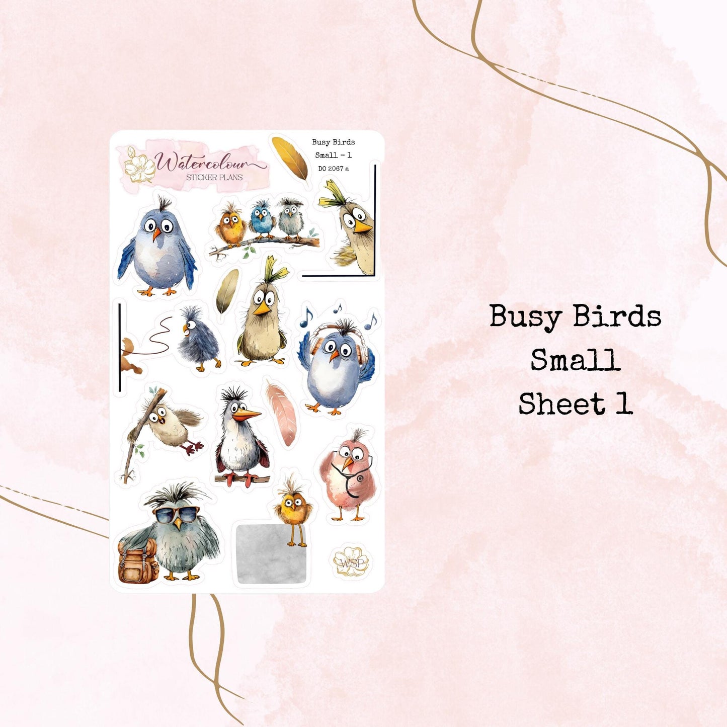 Busy Birds - Small Size - Planner and Journal Stickers - Stationery - Watercolour