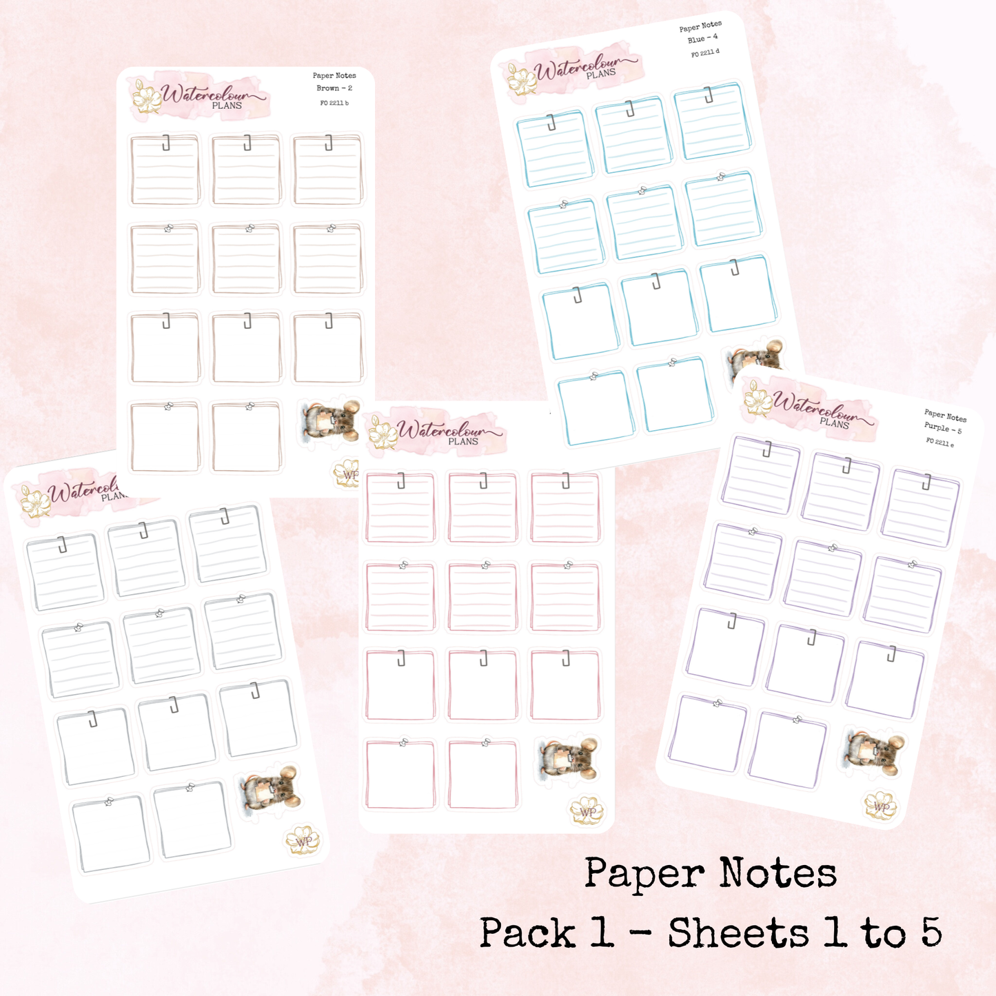Paper Notes - Small Size - Note Stickers - Planner Stickers - Stationery - Watercolour