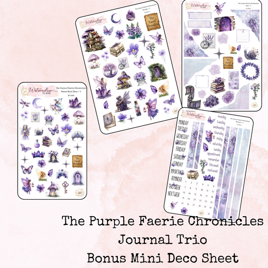 The Purple Faerie Chronicles - Mini Deco Stickers - Journal Trio - Planner Stickers - Stationery - Watercolour