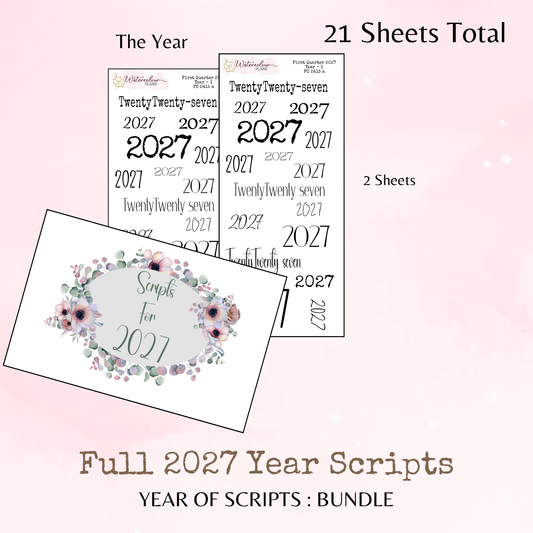 Full Year of Scripts Bundle - 2027 - Script Stickers - Days Weeks Months - Stationery