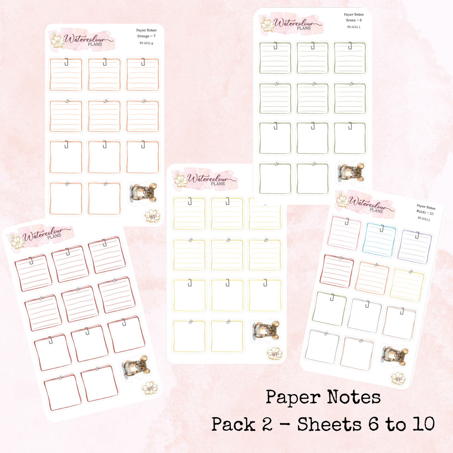 Paper Notes - Small Size - Note Stickers - Planner Stickers - Stationery - Watercolour