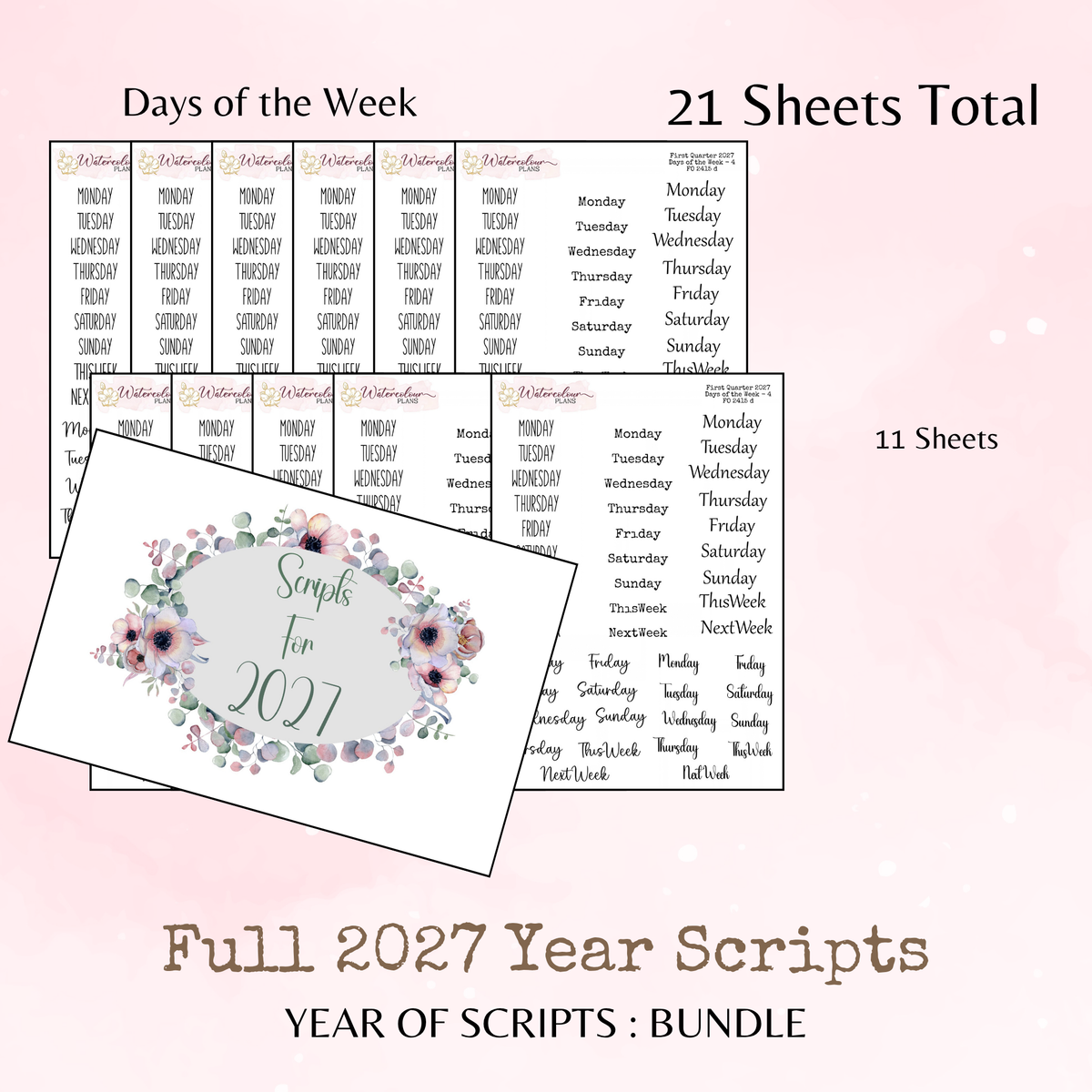 Full Year of Scripts Bundle - 2027 - Script Stickers - Days Weeks Months - Stationery