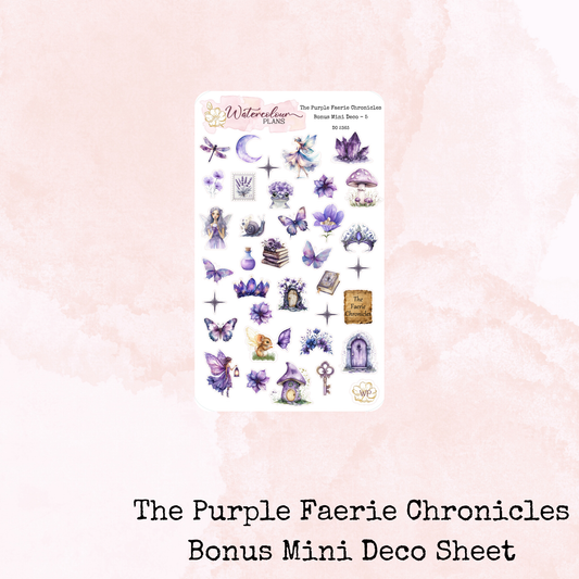 The Purple Faerie Chronicles - Mini Deco Stickers - Journal Trio - Planner Stickers - Stationery - Watercolour
