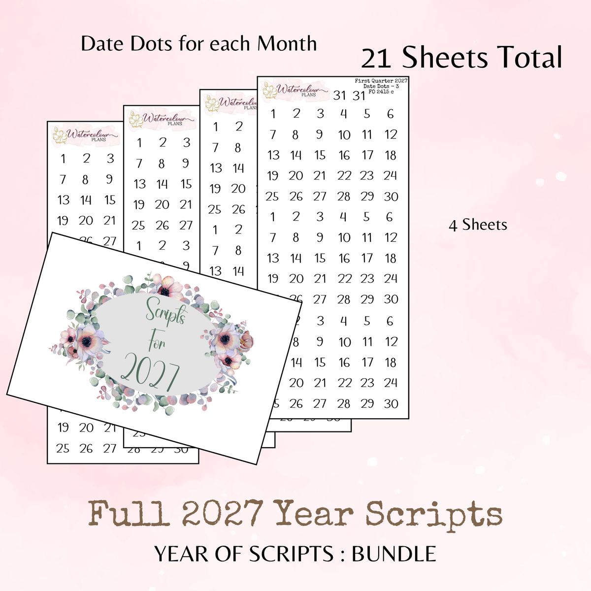 Full Year of Scripts Bundle - 2027 - Script Stickers - Days Weeks Months - Stationery