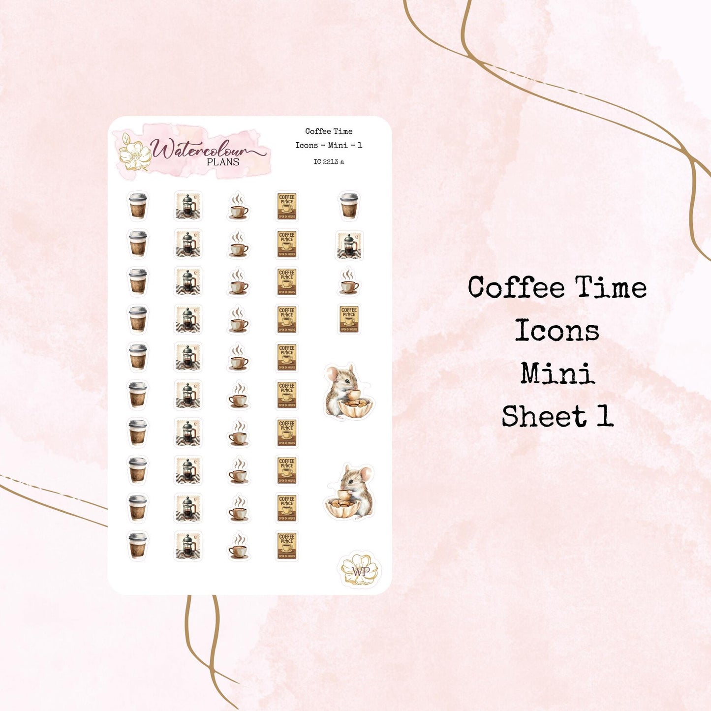 Coffee Time Icons - Two Sizes - Planner and Journal Stickers - Stationery - Watercolour