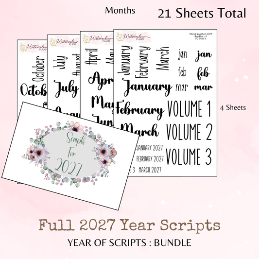 Full Year of Scripts Bundle - 2027 - Script Stickers - Days Weeks Months - Stationery