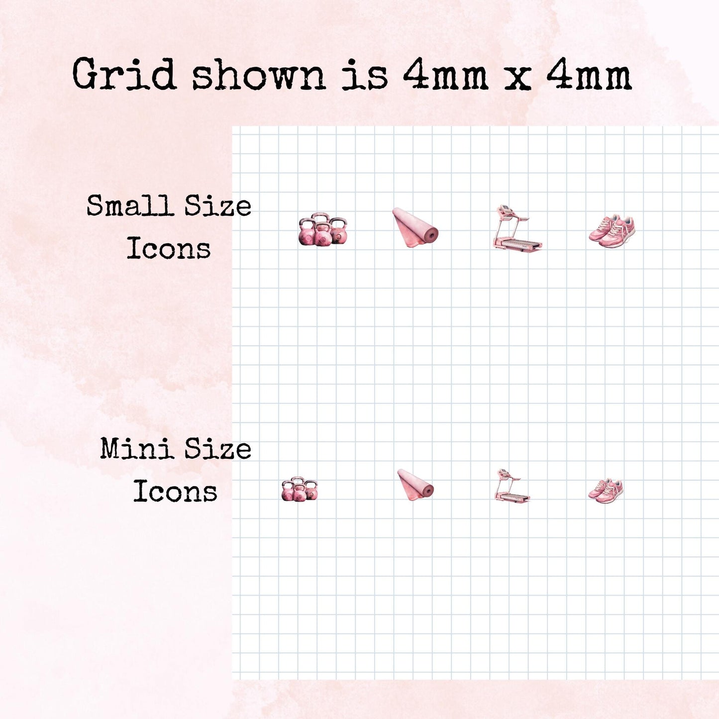 Move Your Body Icons - Pink - Two Sizes - Planner and Journal Stickers - Stationery - Watercolour