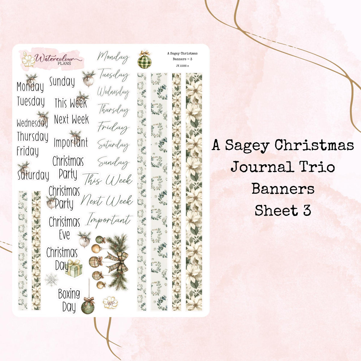 A Sagey Christmas - Journal Trio - Planner and Journal Stickers - Stationery - Watercolour