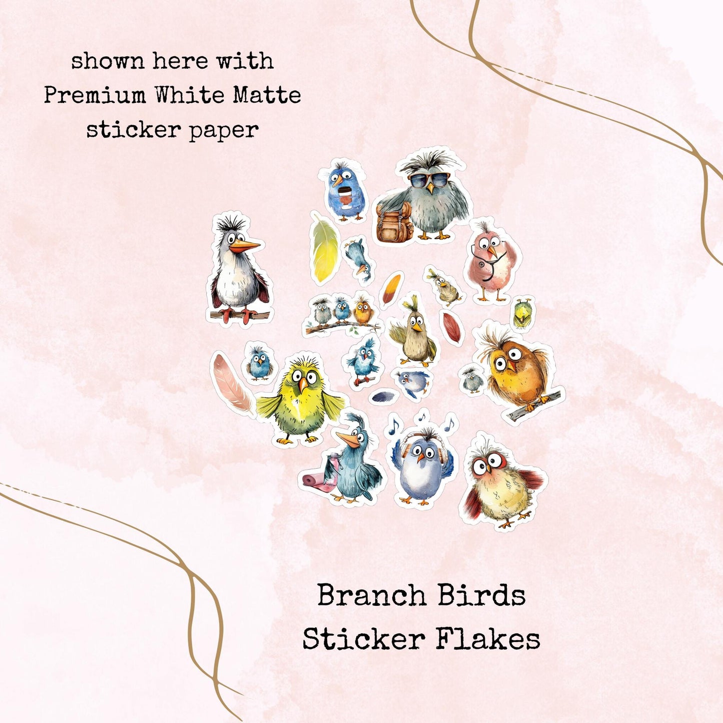 Branch Birds - Sticker Flakes - Stationery - Watercolour