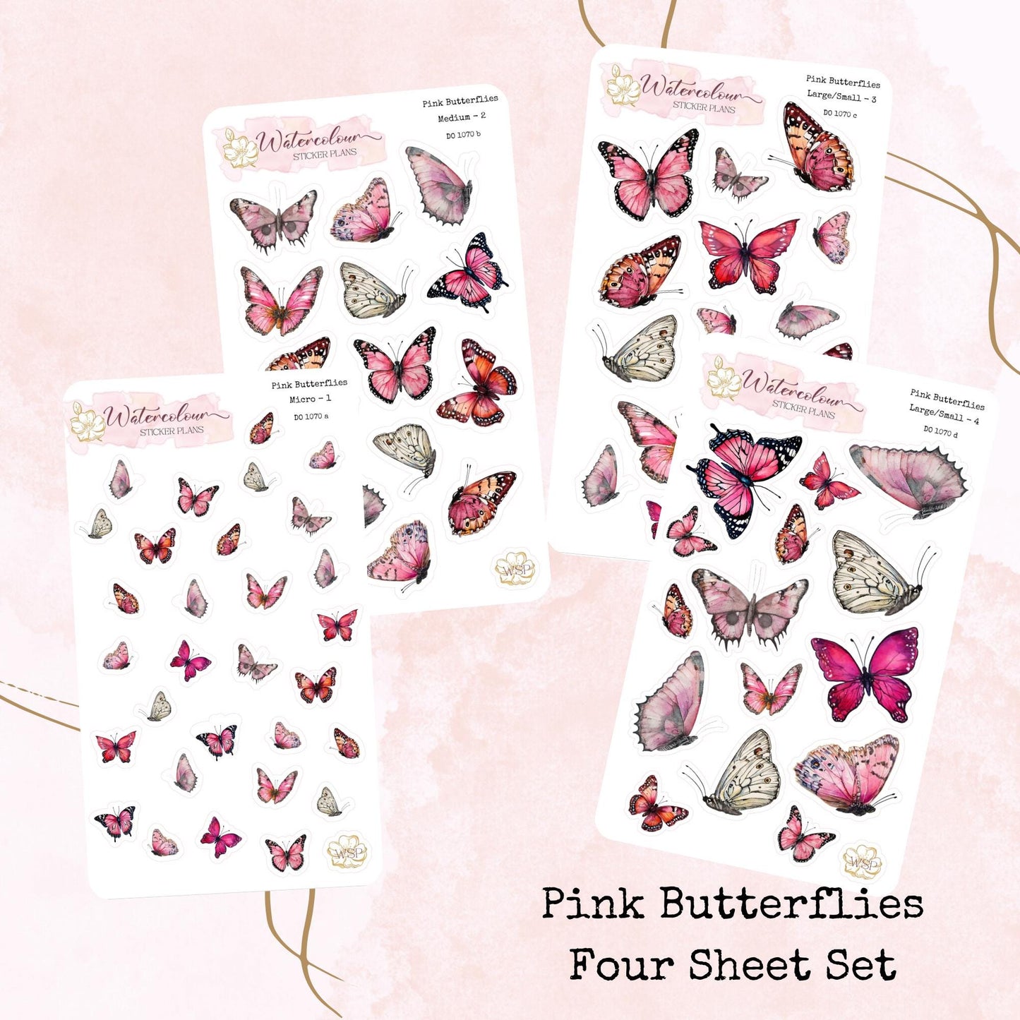 Pink Butterflies - Various Sizes - Planner and Journal Stickers - Stationery - Watercolour
