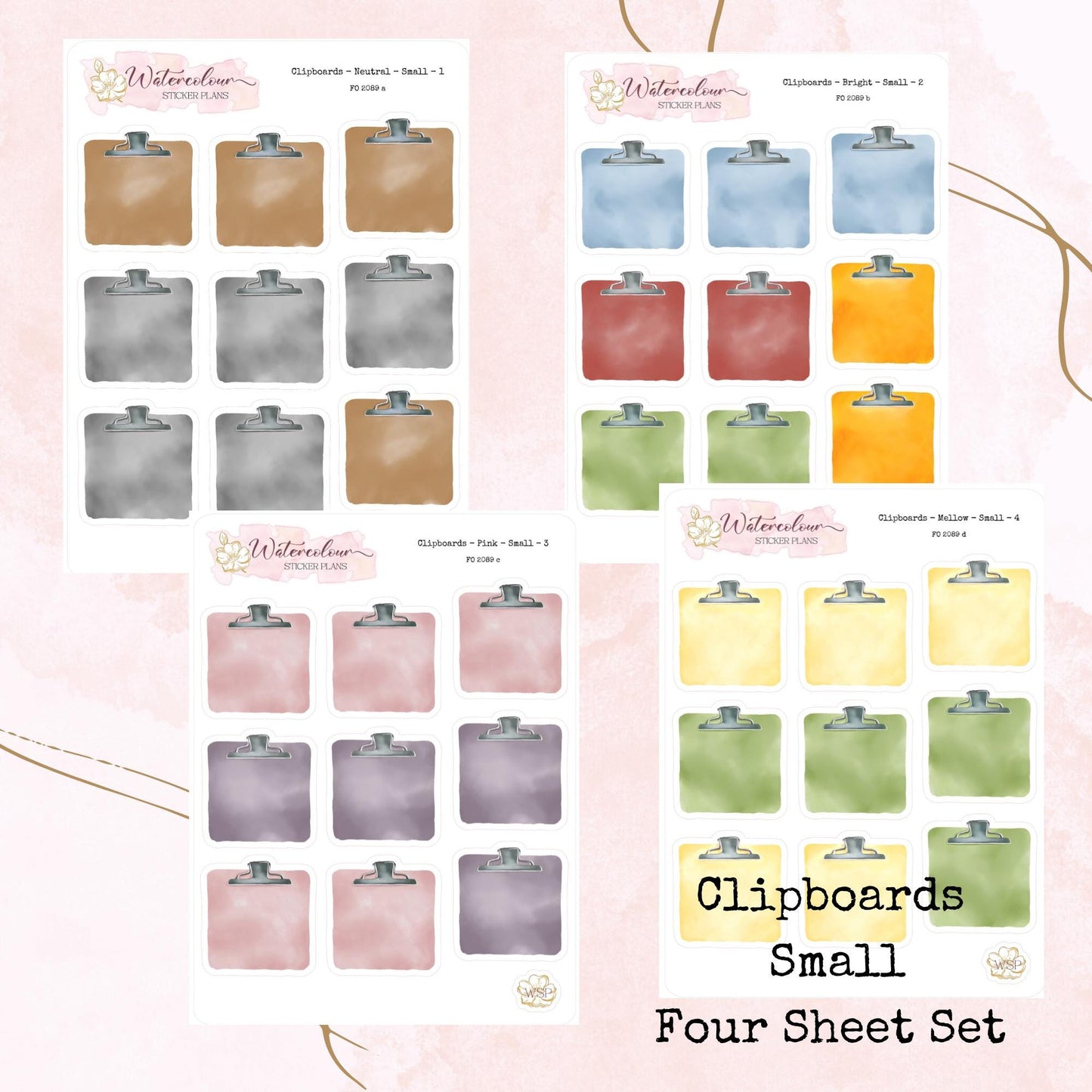 Clipboards - Small Size - Planner and Journal Stickers - Stationery - Watercolour