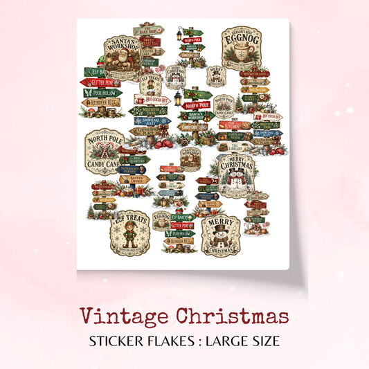 Vintage Christmas - Large Size - Sticker Flakes - Planner and Journal Stickers - Stationery - Watercolour