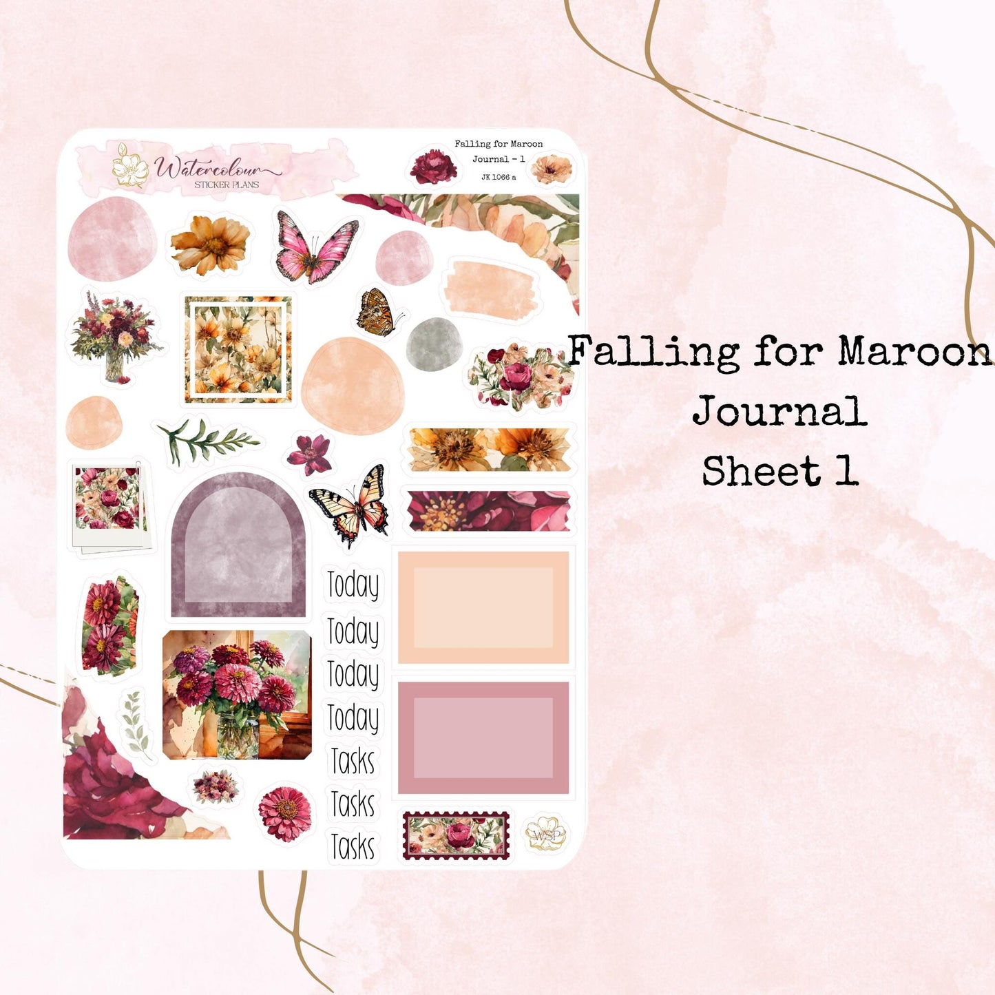 Falling for Maroon - Journal Set - Planner and Journal Stickers - Stationery -Watercolour