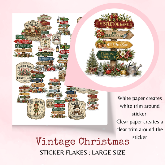 Vintage Christmas - Large Size - Sticker Flakes - Planner and Journal Stickers - Stationery - Watercolour