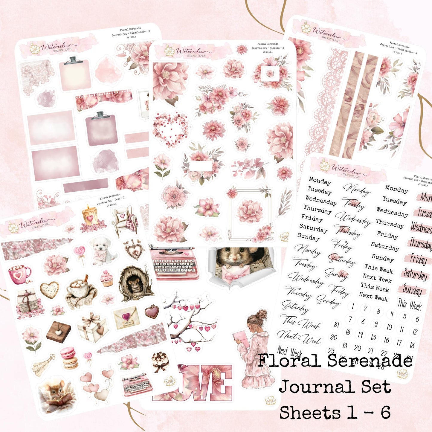 Floral Serenade - Journal Set - Planner and Journal Stickers - Stationery - Watercolour