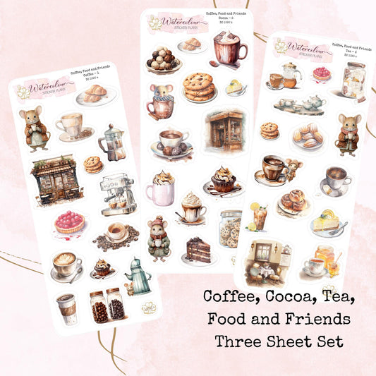 Coffee, Cocoa, Tea, Food and Friends - Planner and Journal Stickers - Stationery - Watercolour