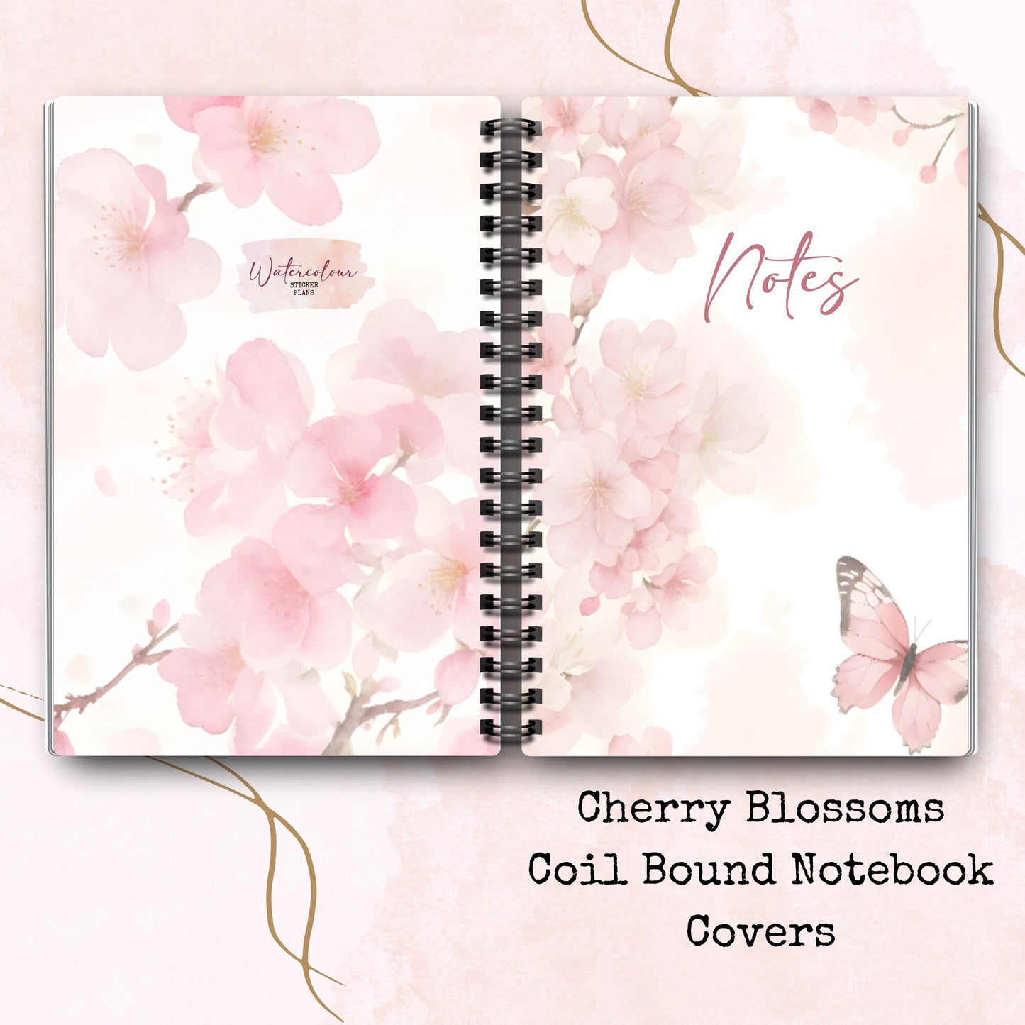 Cherry Blossoms - Notebook - Lined Paper - Stationery - Watercolour