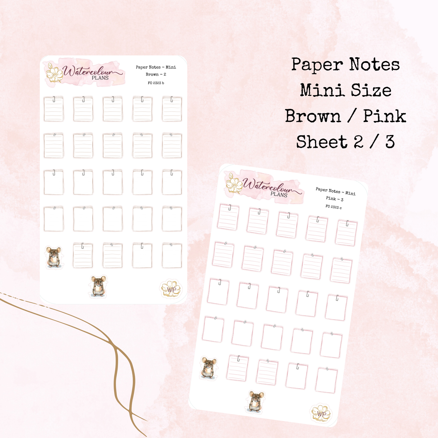 Paper Notes - Mini Size - Note Stickers - Planner Stickers - Stationery - Watercolour