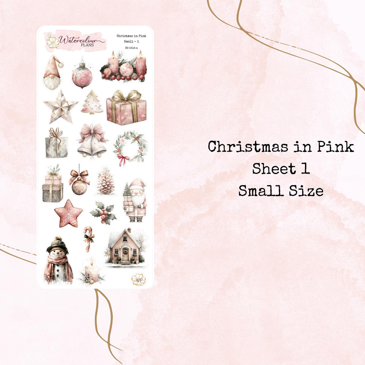 Pink Christmas - Small Size - Planner and Journal Stickers - Stationery – Watercolour