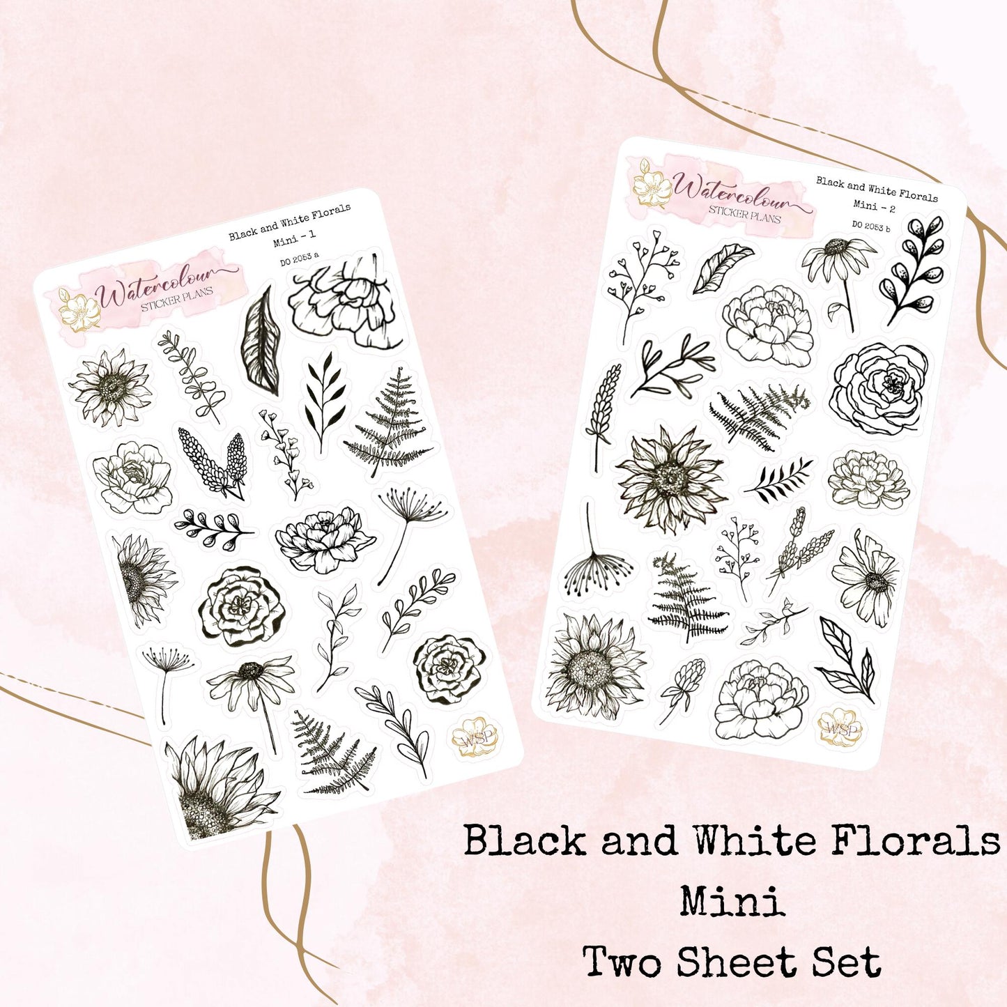 Black and White Florals - Mini Size - Planner and Journal Stickers - Stationery