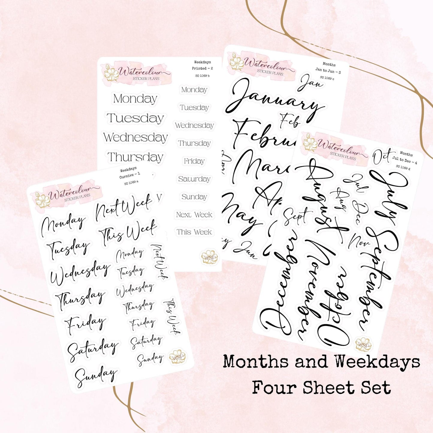 Months - Weekdays - Planner and Journal Stickers - Stationery