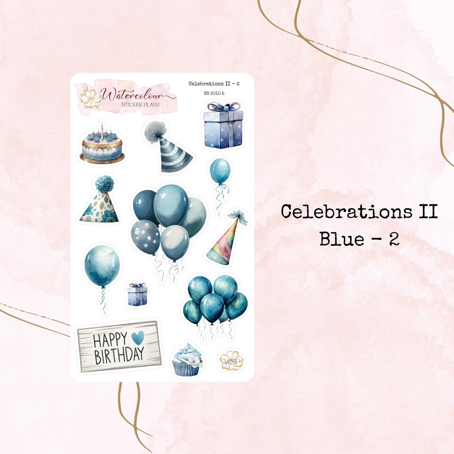 Celebrations II - Small Size - Four Colour Ways - Planner and Journal Stickers - Stationery - Watercolour