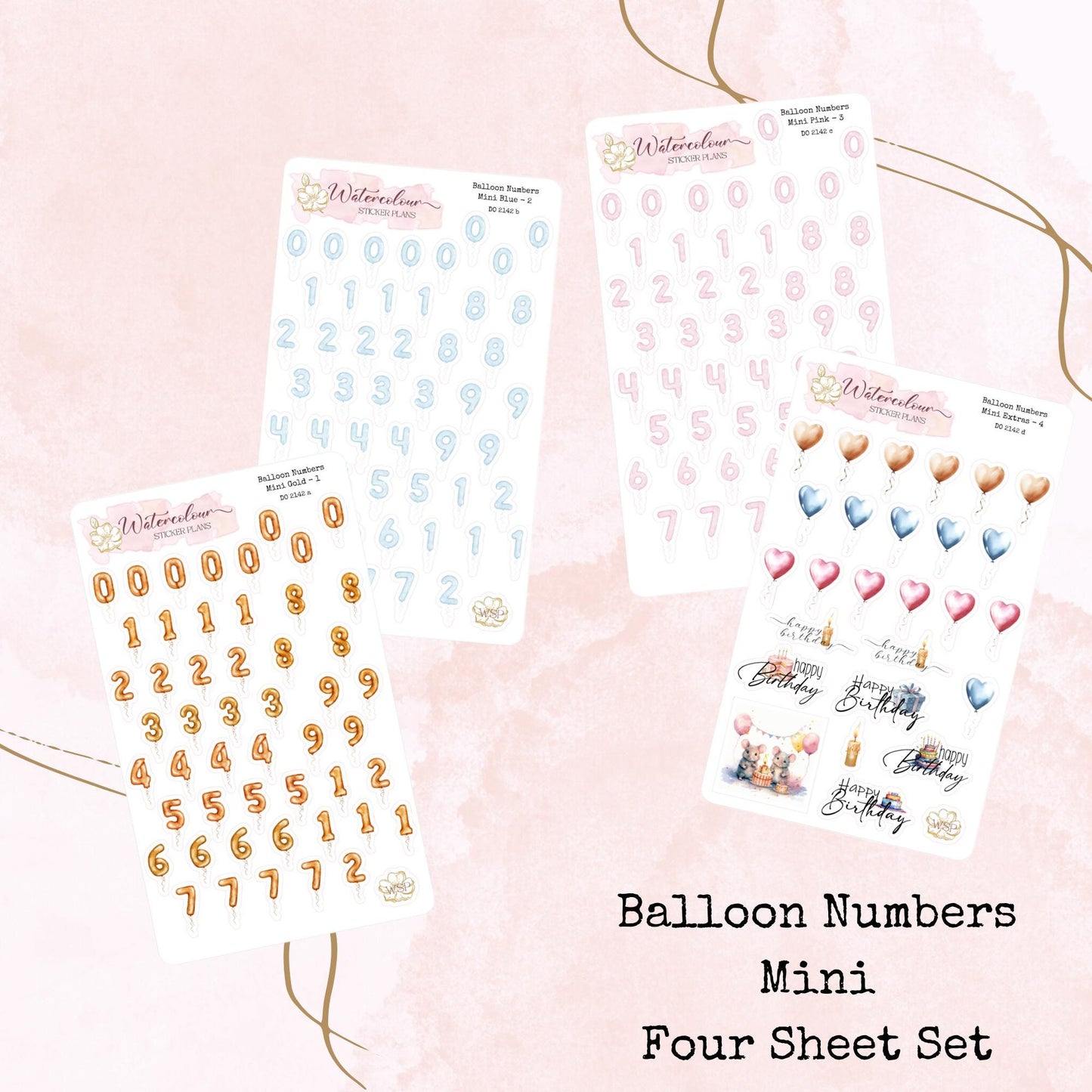 Balloon Numbers - Mini Size - Planner and Journal Stickers - Stationery - Watercolour