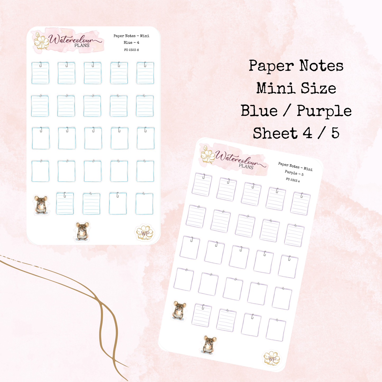 Paper Notes - Mini Size - Note Stickers - Planner Stickers - Stationery - Watercolour