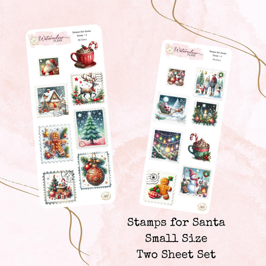 Stamps for Santa - Small Size - Christmas - Planner and Journal Stickers - Stationery - Watercolour
