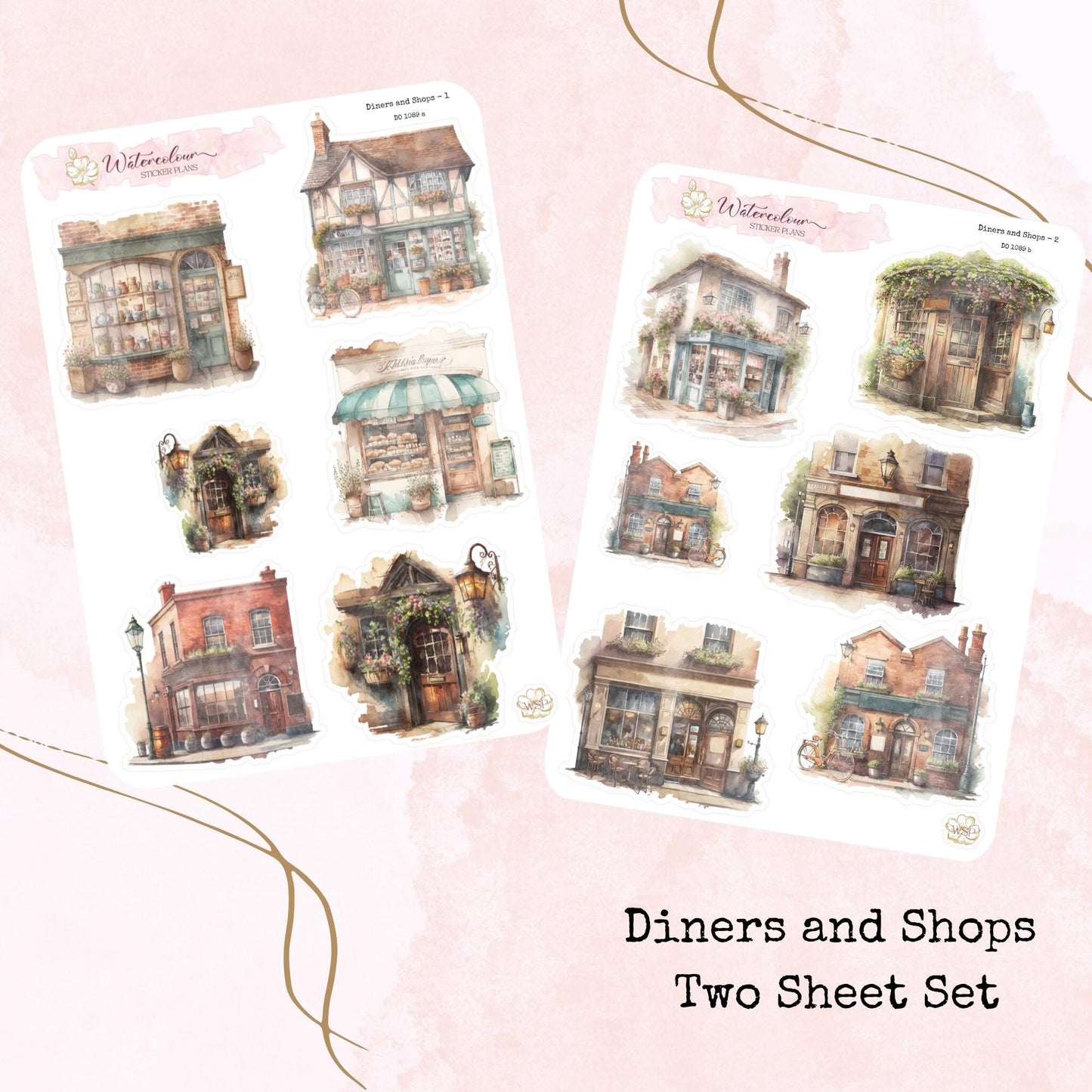 Diners and Shops – Planner and Journal Stickers – Stationery - Watercolour