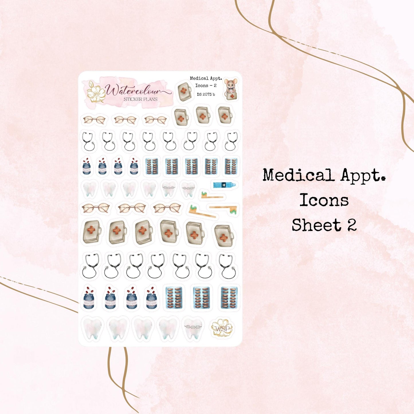 Medical Appointment Icons - Scripts - Small Size - Planner and Journal Stickers - Stationery - Watercolour