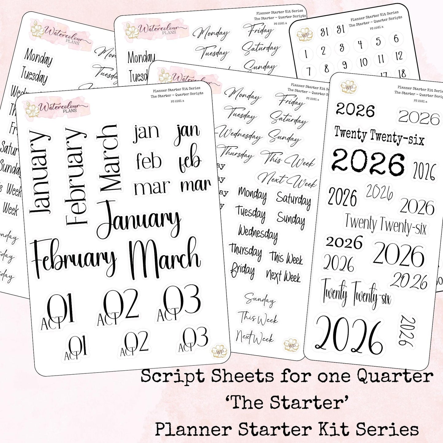 Planner Starter Kit - Script Stickers - Deco - Functional - Ruler - Stationery - Watercolour