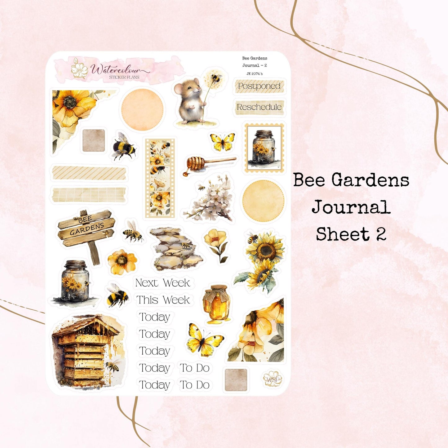 Bee Gardens - Journal Sheets - Planner and Journal Stickers - Stationery - Watercolour