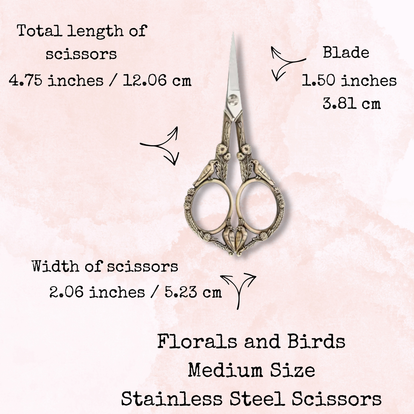 Florals and Birds - Stainless Steel Scissors - Medium Size - Planner Accessories - Tools