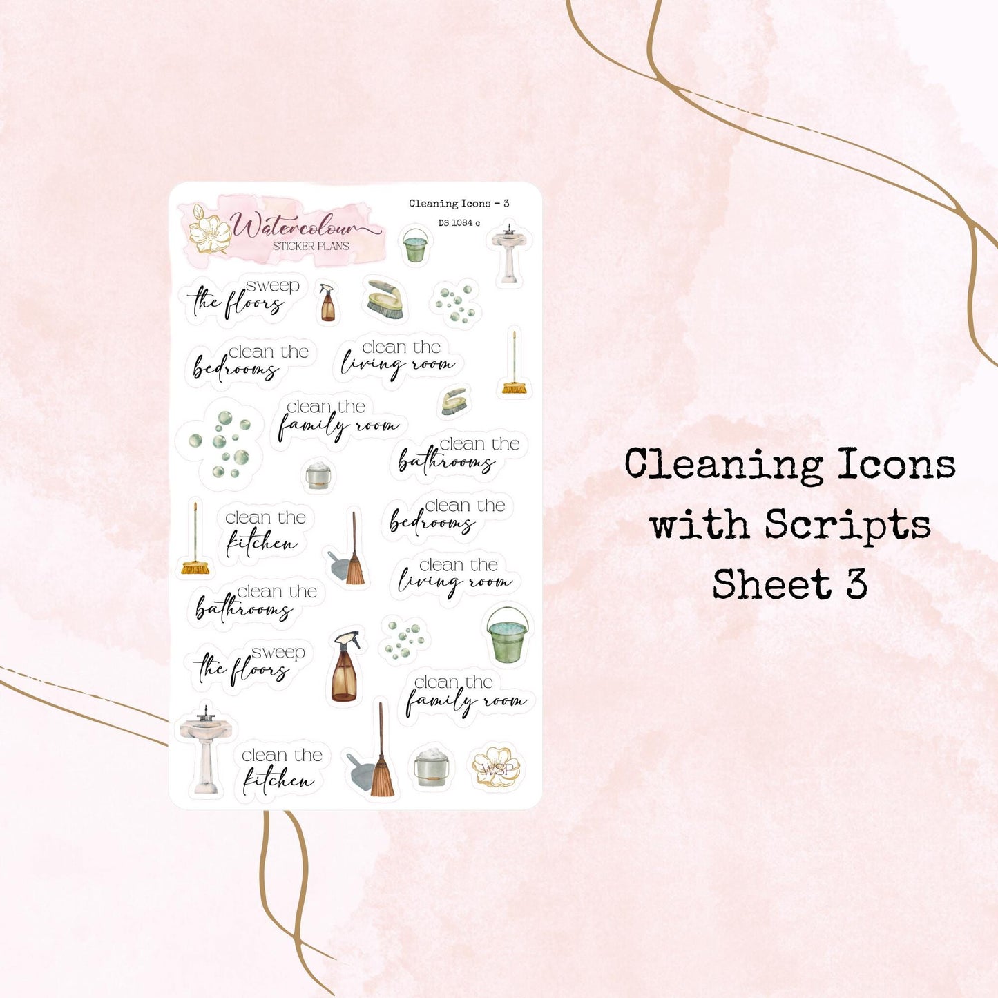 Cleaning Icons - Scripts - Planner and Journal Stickers - Stationery - Watercolour
