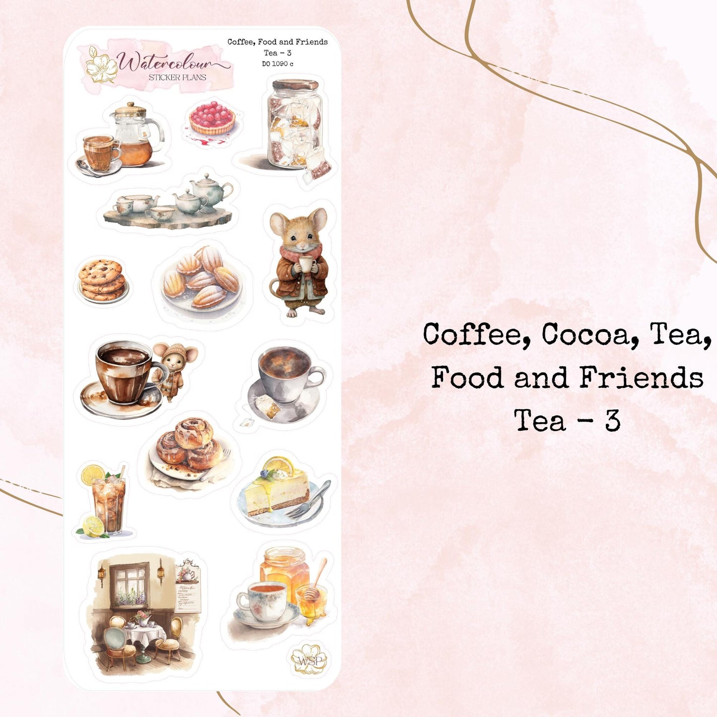 Coffee, Cocoa, Tea, Food and Friends - Planner and Journal Stickers - Stationery - Watercolour