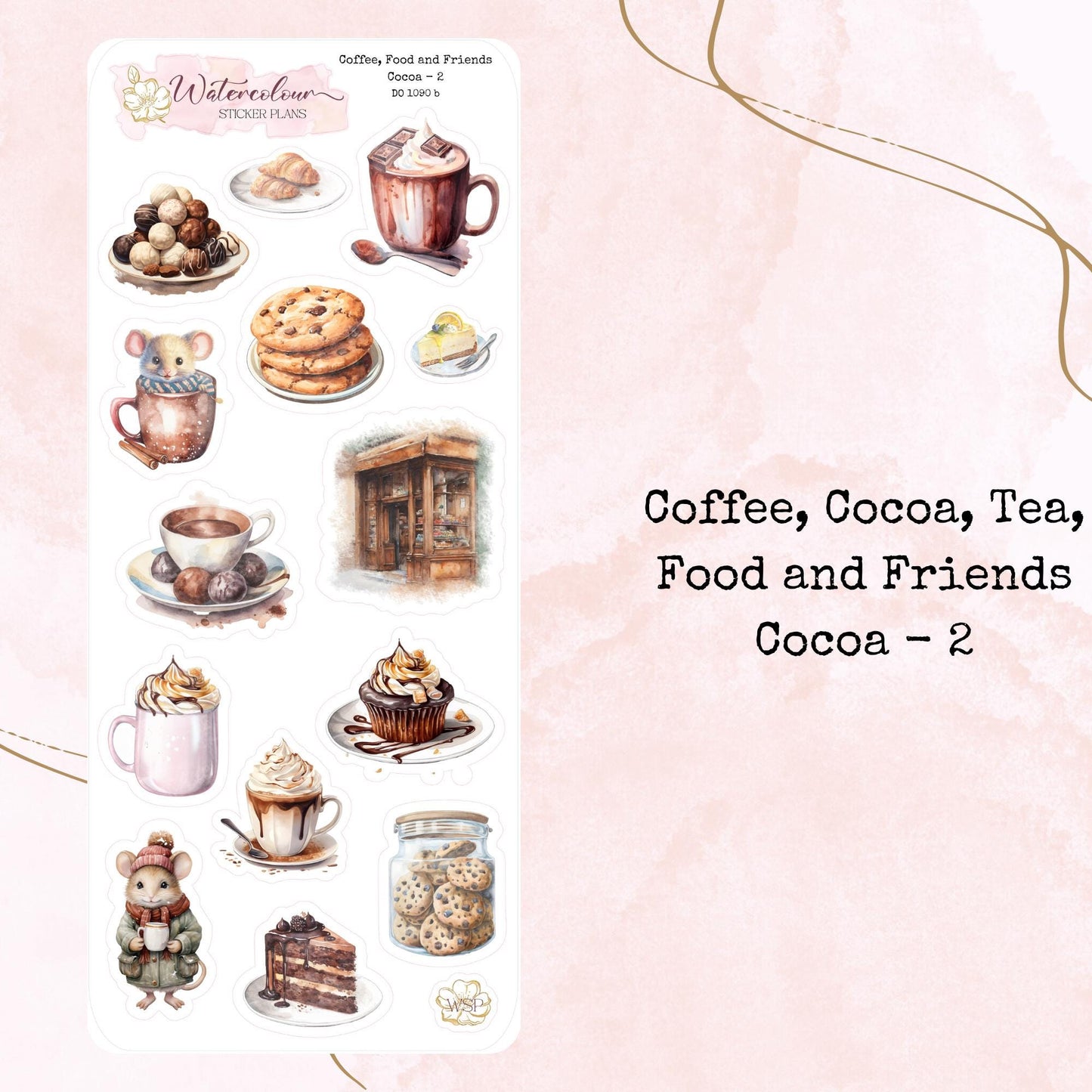 Coffee, Cocoa, Tea, Food and Friends - Planner and Journal Stickers - Stationery - Watercolour