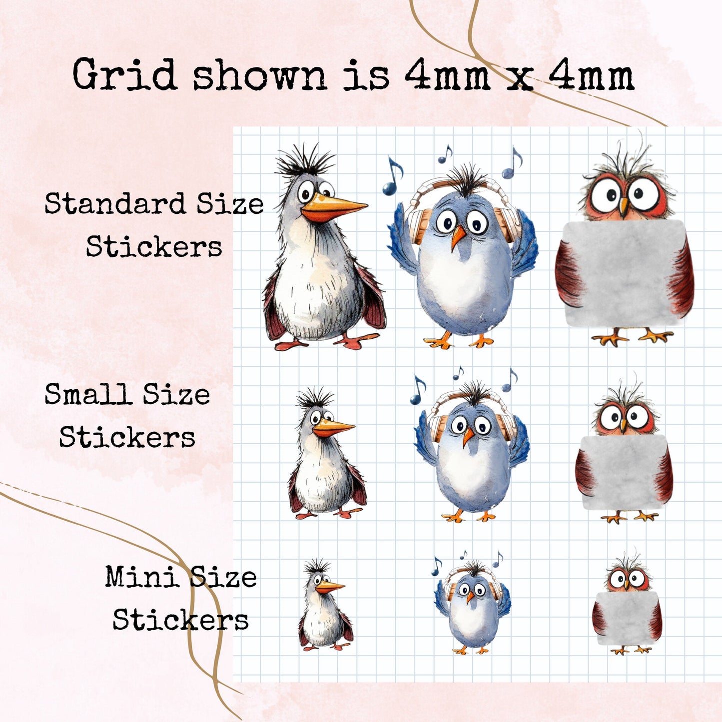 Busy Birds - Standard Size - Planner and Journal Stickers - Stationery - Watercolour
