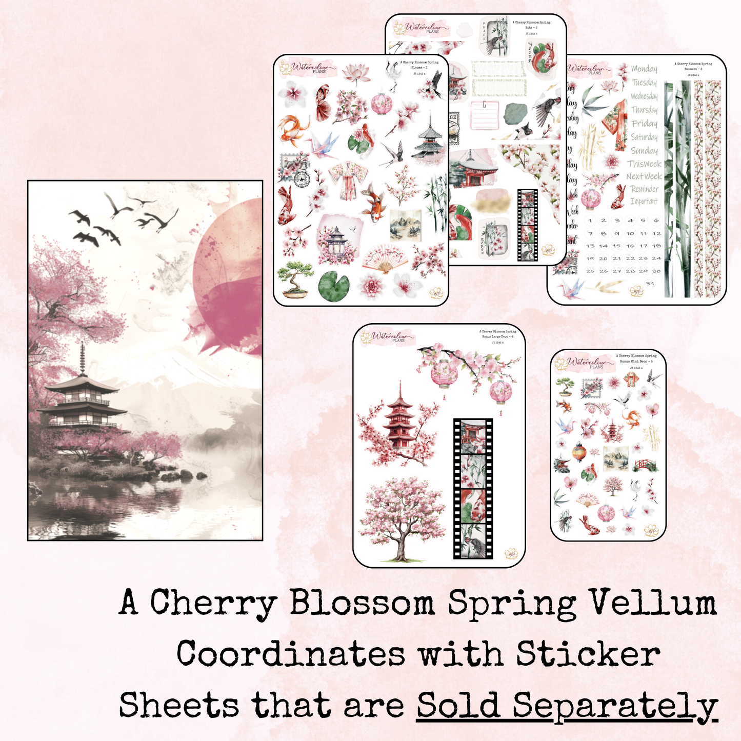A Cherry Blossom Spring - Printed Vellum - Stationery - Watercolour