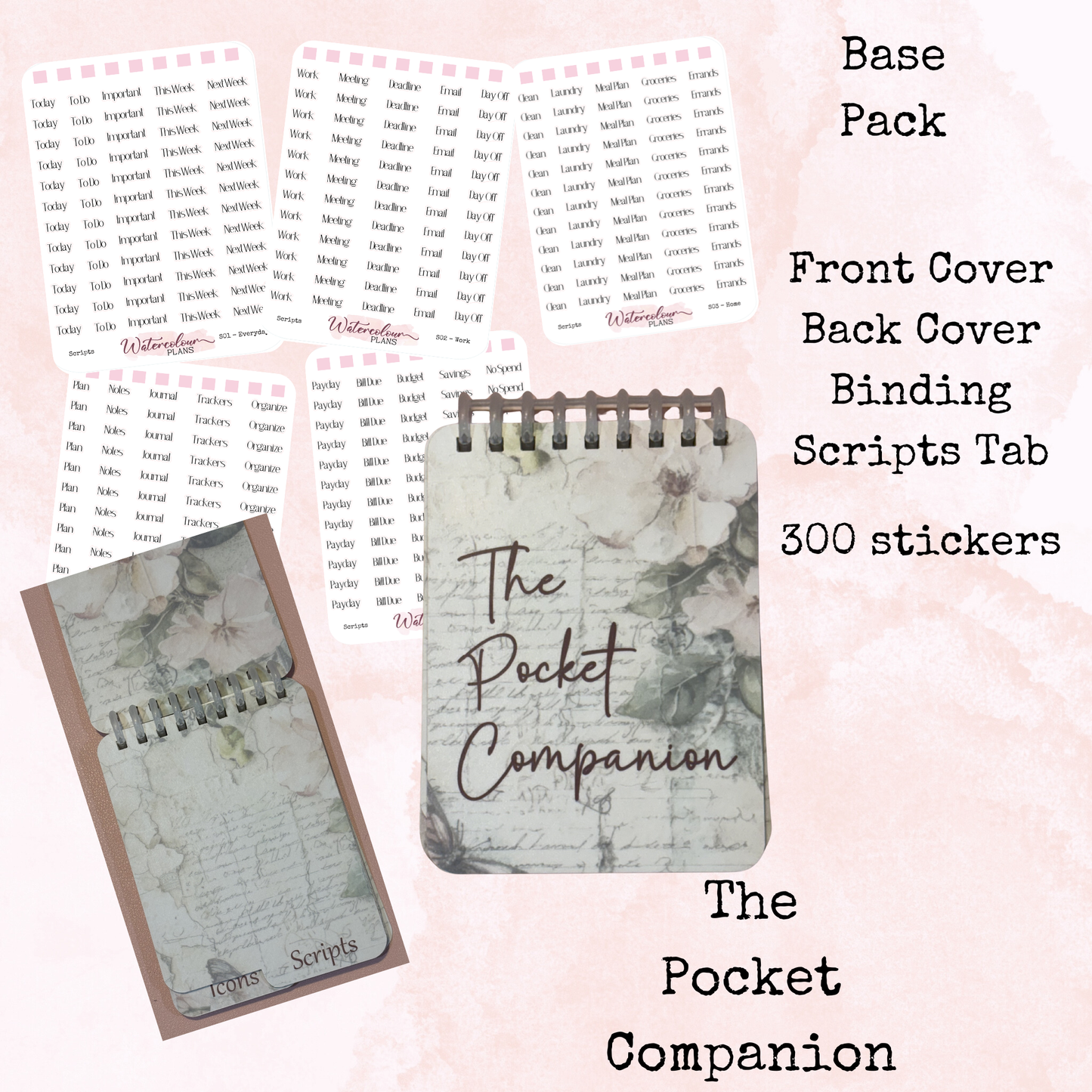 The Pocket Companion - Base Pack - Script Sticker Sheets - Mini Size - Stationery - Watercolour