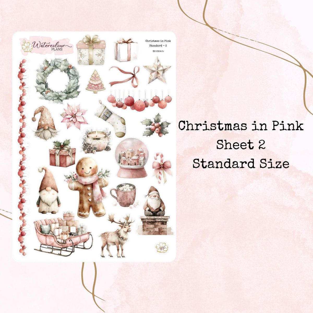Christmas in Pink - Standard Size - Planner and Journal Stickers - Stationery - Watercolour