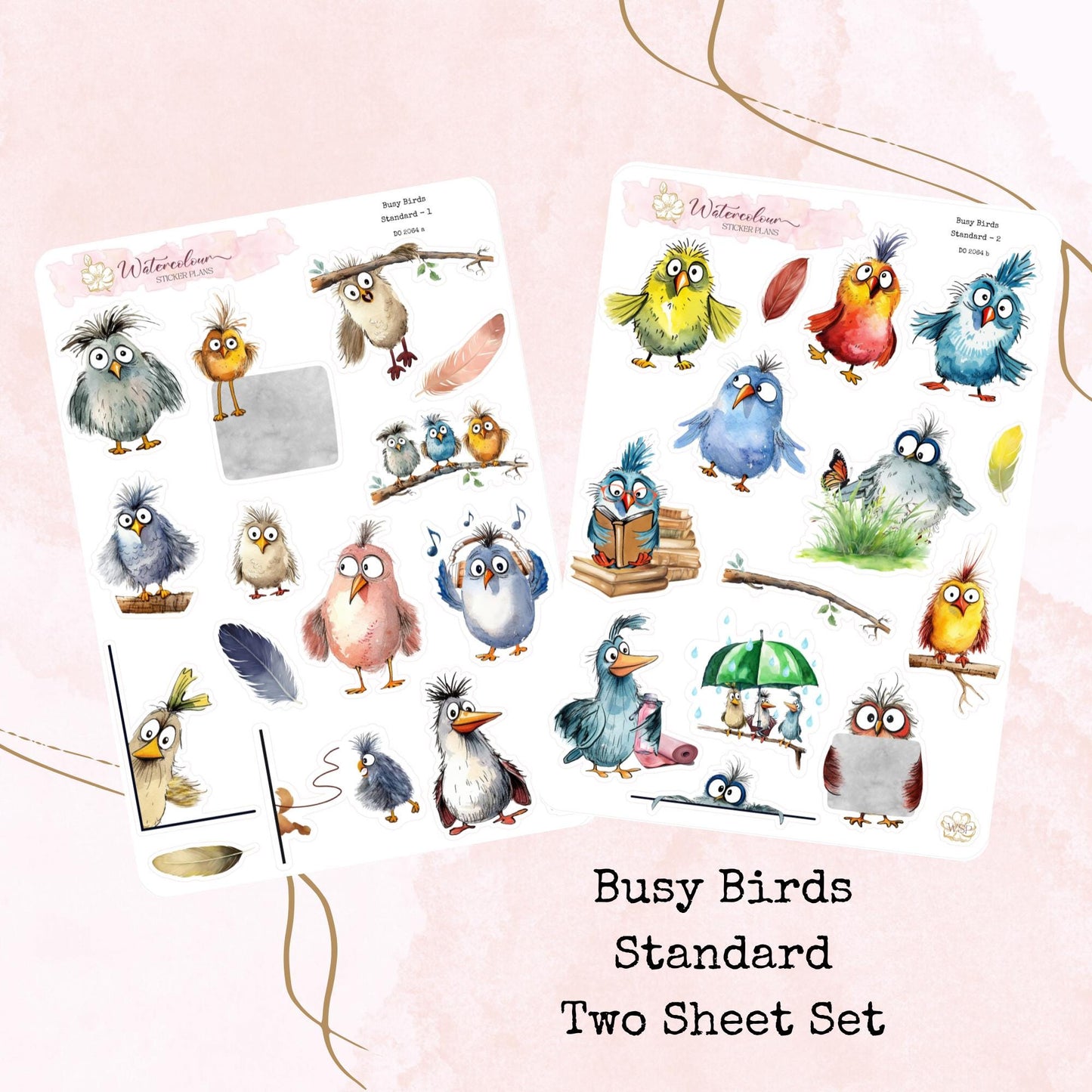 Busy Birds - Standard Size - Planner and Journal Stickers - Stationery - Watercolour