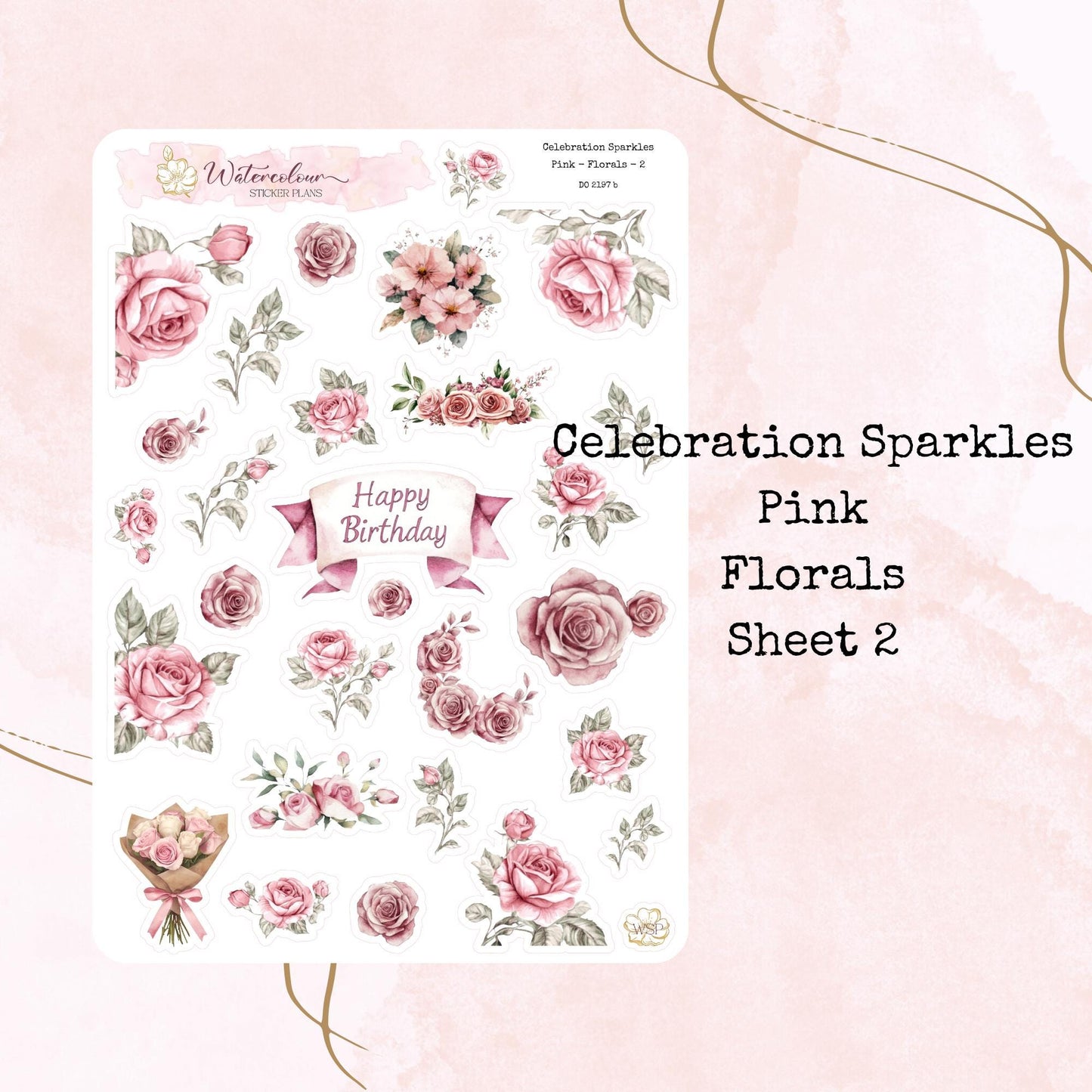 Celebration Sparkles - Pink Birthday Themed - Planner and Journal Stickers - Stationery - Watercolour