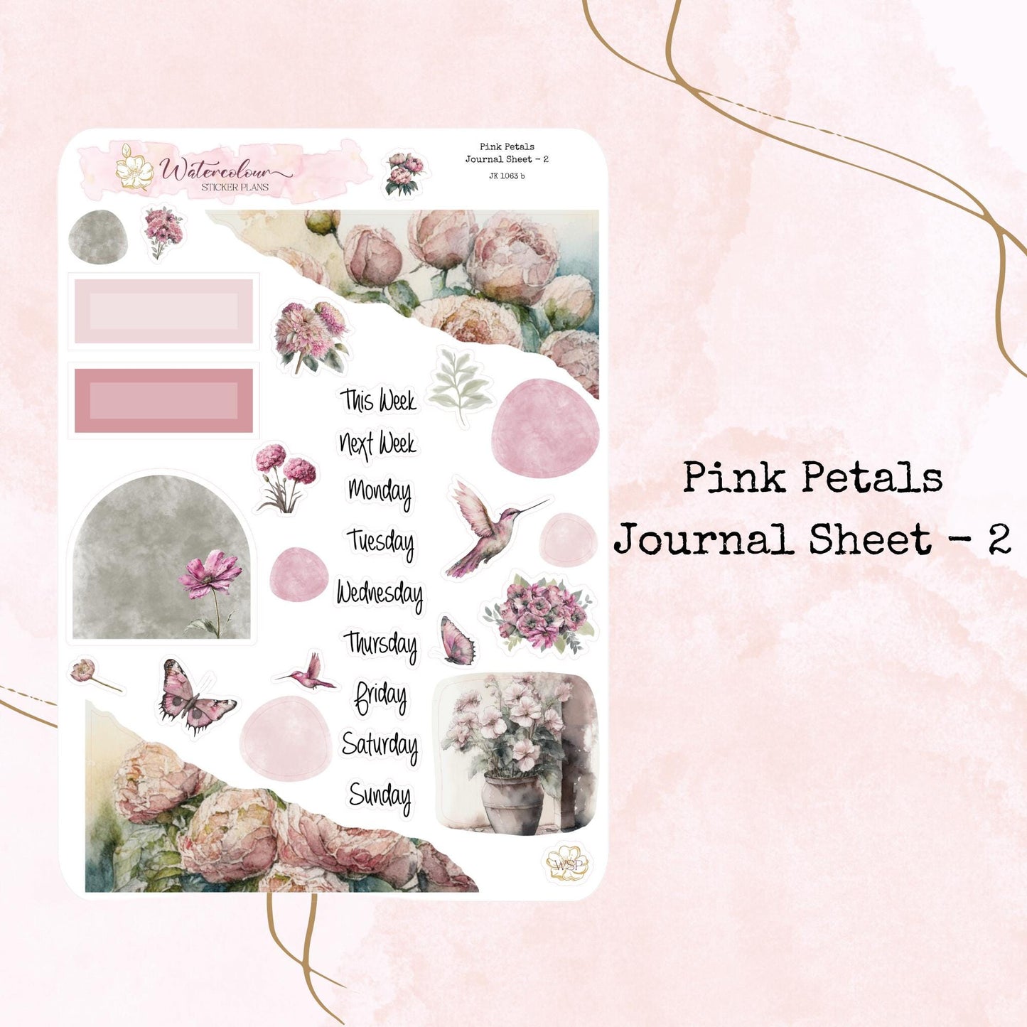 Pink Petals - Journal Set - Planner and Journal Stickers - Stationery - Watercolour