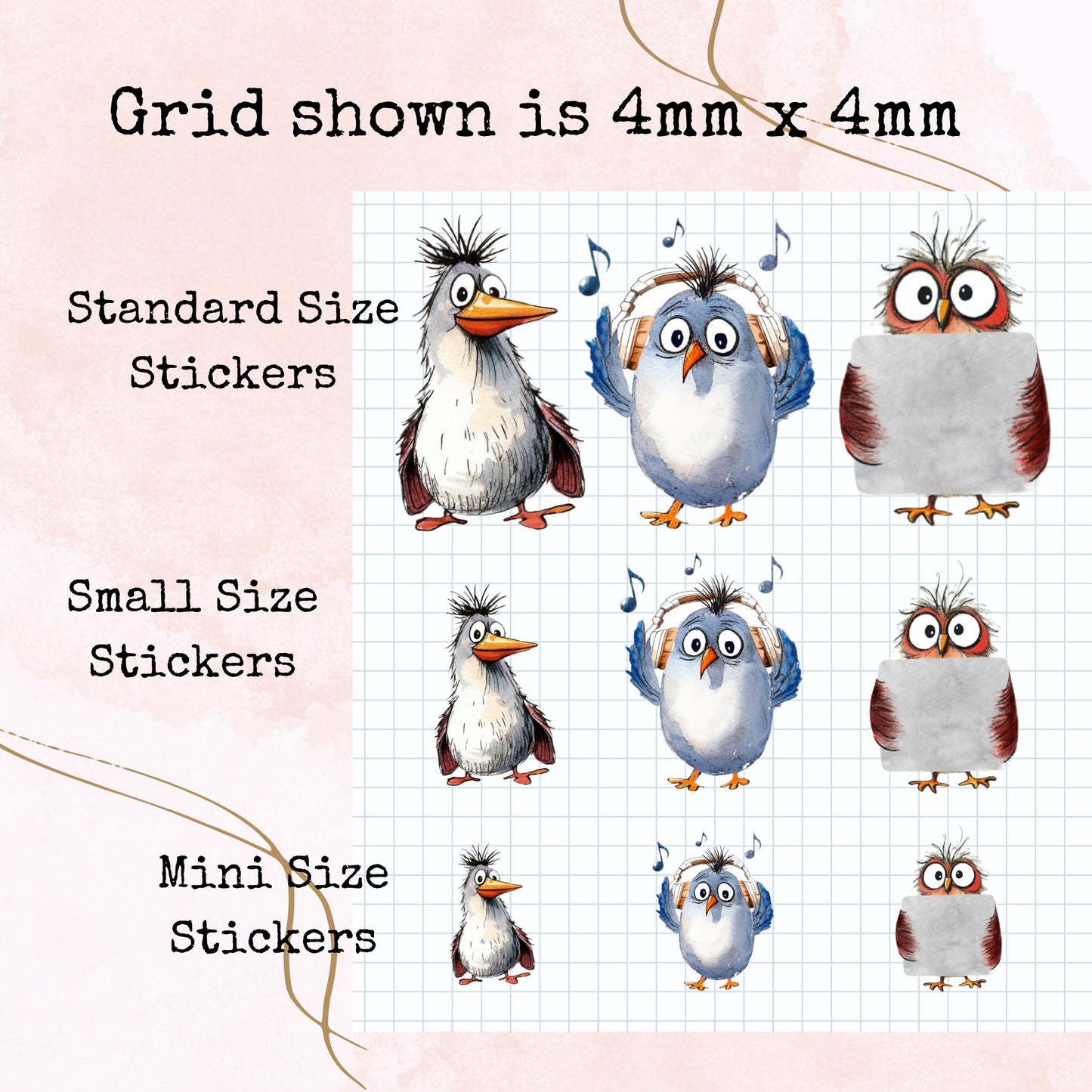 Busy Birds - Small Size - Planner and Journal Stickers - Stationery - Watercolour